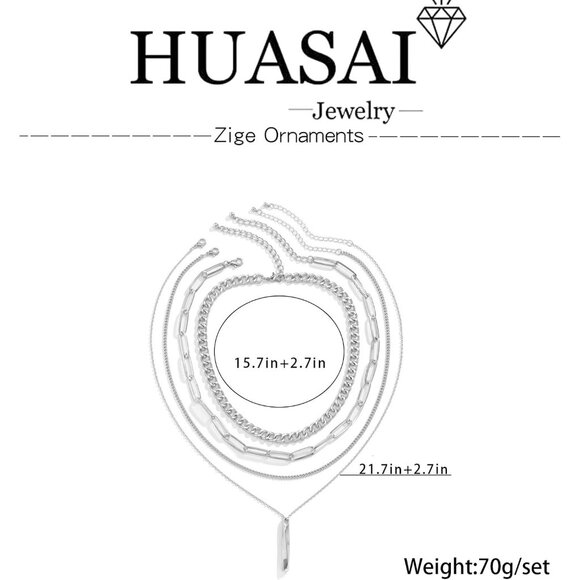 🆕 Women Silver Trendy Chunky Necklace Stack Multilayered Bar Pendant Jewelry - Picture 6 of 6